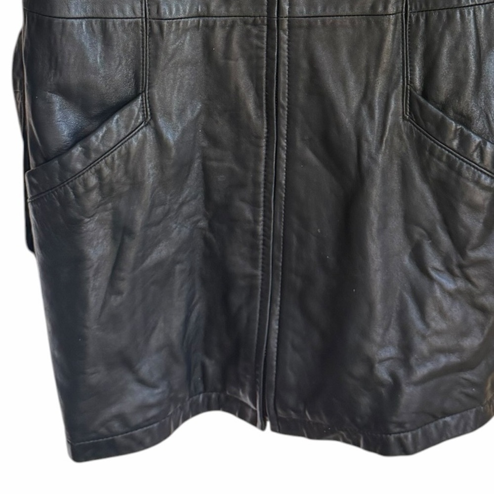 Vintage Black 100% Genuine Leather Belted Jacket Motorcycle Classic 90’s Zipper - Picture 6 of 14